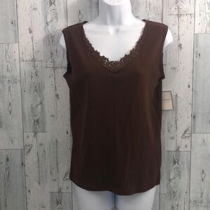 Sag Harbor Cotton Floral Stitch Casual Tank NWT Small